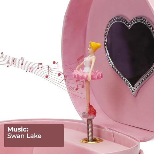 Enchantmints Musical Ballerina Jewelry Box for Girls Heart Shaped Ballerina Spins to Swan Lake