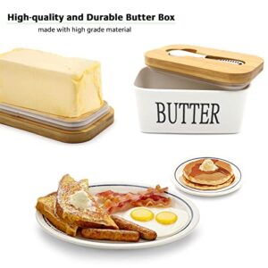 Lovelyduo Large Butter Dish with Lid for Countertop Ceramics Butter Keeper Container with Knife High-quality Double Silicone for Kitchen, Farmhouse, Fridge, Gift Rectangle White