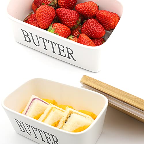 Lovelyduo Large Butter Dish with Lid for Countertop Ceramics Butter Keeper Container with Knife High-quality Double Silicone for Kitchen, Farmhouse, Fridge, Gift Rectangle White