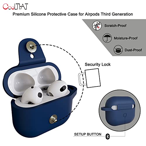 COOLTHAT  5 in One New Button Design Secured Lock Airpods 3 Case, 360° Protective Case (Upgrade in Jan. 2022) for Airpod 3rd Generation Charging Case, Supports Wireless Charging (Navy Blue)