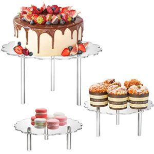 okllen 3 pack clear acrylic cake stands, cupcake stand cake holder, countertop dessert display riser for bakery, appetizer, birthday wedding party baby shower, flower shape