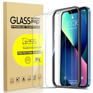 natubeau 3 pack screen protector compatible with iphone 13 / iphone 13 pro, iphone 13 pro screen protector tempered glass, 6.1 inch, 9h hardness, scratch resistant, easy installation, case friendly