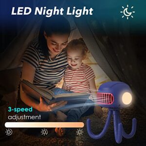 Inverter Table Fans With LED Lights｜USB Fans Rechargeable 4000mAh Portable Robot Flexible Tripod Clip ｜4 Speeds, 360°Adjustment, for Baby Stroller, Bedside, Desktop｜Where You Can Stand and Hang (Blue)