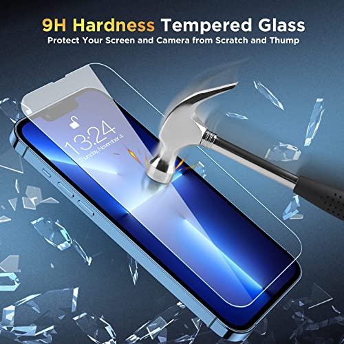 NatuBeau 3 Pack Screen Protector Compatible with iPhone 13 Pro with 3 Pack Camera Lens Protector, iPhone 13 Pro Screen Protector Tempered Glass, 6.1 inch, 9H Hardness, Scratch Resistant, Easy Installation