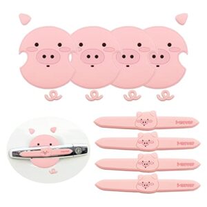 wlong car side door handle protector sticker,pink piggy anime scratch protector auto cover guard with self-adhesive film automotive exterior accessories pack of 8p (pink-pig)