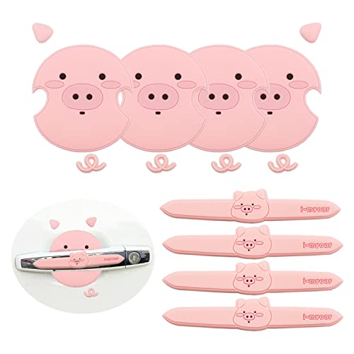 WLONG Car Side Door Handle Protector Sticker,Pink Piggy Anime Scratch Protector Auto Cover Guard with Self-Adhesive Film Automotive Exterior Accessories Pack of 8P (Pink-Pig)