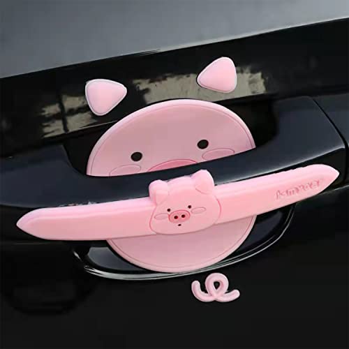 WLONG Car Side Door Handle Protector Sticker,Pink Piggy Anime Scratch Protector Auto Cover Guard with Self-Adhesive Film Automotive Exterior Accessories Pack of 8P (Pink-Pig)