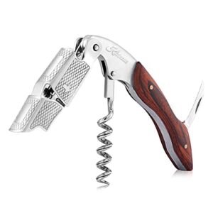 kitvinous wine opener, professional waiters corkscrew with foil cutter & dual hinge, stainless steel wine key for servers and bartenders (pakkawood)
