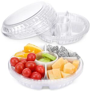 10 pieces appetizer serving trays with lids party veggie fruit snack trays with lid disposable compartment serving platters vegetable salad food serving containers (clear,8.7 x 8.7 x 2.4 inch)