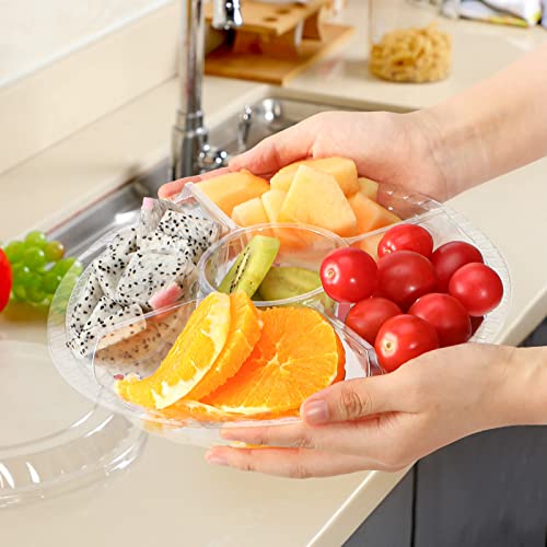 10 Pieces Appetizer Serving Trays with Lids Party Veggie Fruit Snack Trays with Lid Disposable Compartment Serving Platters Vegetable Salad Food Serving Containers (Clear,8.7 x 8.7 x 2.4 Inch)