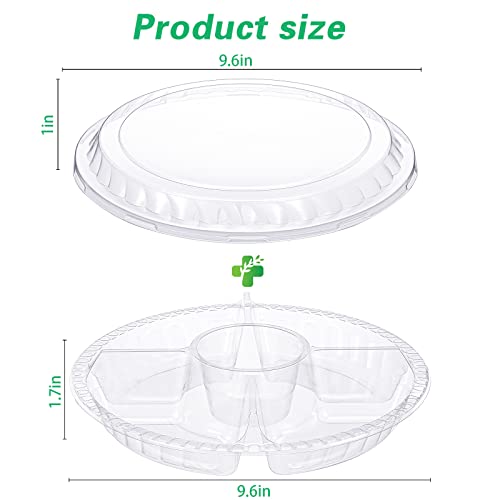 10 Pieces Appetizer Serving Trays with Lids Party Veggie Fruit Snack Trays with Lid Disposable Compartment Serving Platters Vegetable Salad Food Serving Containers (Clear,8.7 x 8.7 x 2.4 Inch)