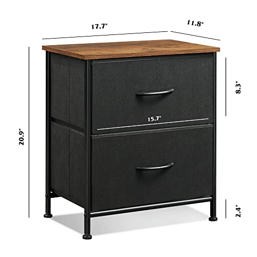 WLIVE 2-Drawer Nightstand and 7-Drawer Dresser Set, Fabric Storage Tower for Bedroom, Hallway, Nursery, Closets, Tall Chest Organizer Unit with Textured Print Fabric Bins, Steel Frame