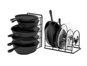 spaceaid heavy duty pan organizer rack for cabinet, pot lid holder, kitchen organization & storage for cast iron skillet, bakeware, cutting board - no assembly required (2 pack)
