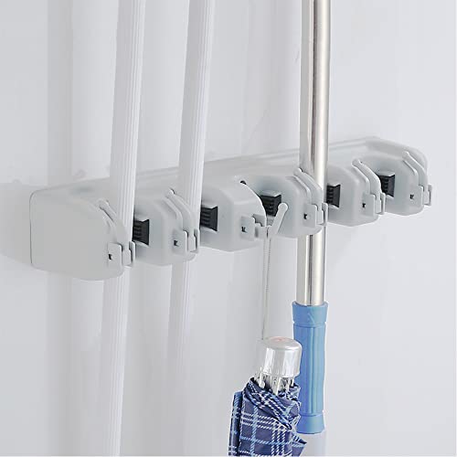 Broom Holder Wall Mount and Garden Tool Organizer, Closet Storage, Kitchen Rack, Home Organization and Garage Organizer,5 Position with 6 Hooks Garage Storage Holds up to 11 Tools