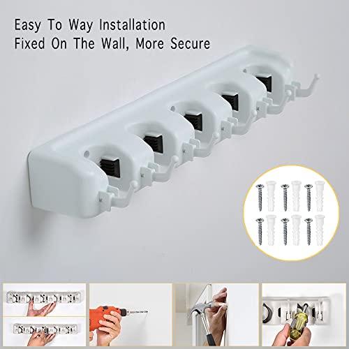 Broom Holder Wall Mount and Garden Tool Organizer, Closet Storage, Kitchen Rack, Home Organization and Garage Organizer,5 Position with 6 Hooks Garage Storage Holds up to 11 Tools