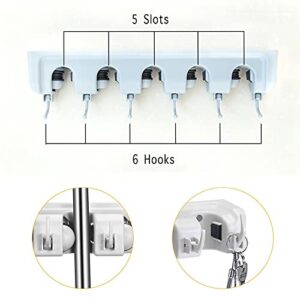 Broom Holder Wall Mount and Garden Tool Organizer, Closet Storage, Kitchen Rack, Home Organization and Garage Organizer,5 Position with 6 Hooks Garage Storage Holds up to 11 Tools