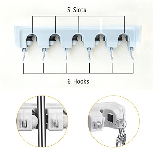 Broom Holder Wall Mount and Garden Tool Organizer, Closet Storage, Kitchen Rack, Home Organization and Garage Organizer,5 Position with 6 Hooks Garage Storage Holds up to 11 Tools