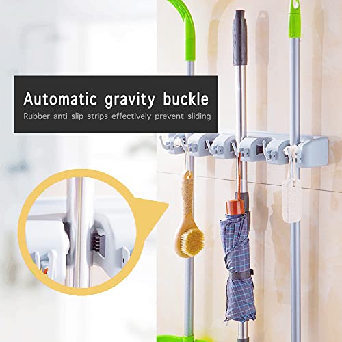 Broom Holder Wall Mount and Garden Tool Organizer, Closet Storage, Kitchen Rack, Home Organization and Garage Organizer,5 Position with 6 Hooks Garage Storage Holds up to 11 Tools