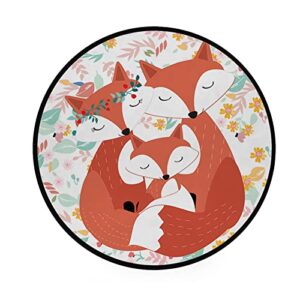 bvogos 4’ft lovely floral foxes large round area rug, ultra soft kids floor playing mat for bedroom living room baby room, non-skid lightweight foam rugs home decor