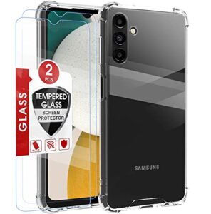 kiomy case for samsung galaxy a13 5g ultra clear case with 2pcs hd tempered glass screen protectors hybrid anti yellow hard acrylic with tpu shockproof bumper protection slim fit cellphone back cover