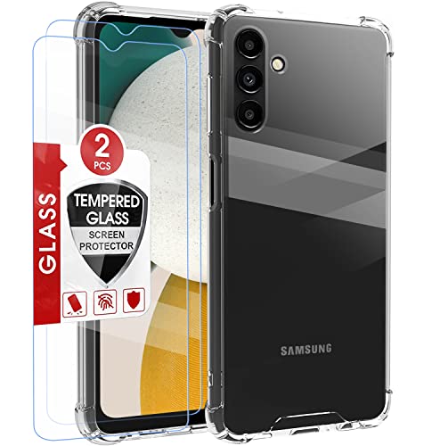 KIOMY Case for Samsung Galaxy A13 5G Ultra Clear Case with 2pcs HD Tempered Glass Screen Protectors Hybrid Anti Yellow Hard Acrylic with TPU Shockproof Bumper Protection Slim Fit Cellphone Back Cover