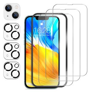 natubeau 3 pack iphone 13 screen protector tempered glass with 3 pack iphone 13 camera lens protector, 6.1 inch