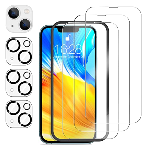 NatuBeau 3 Pack iPhone 13 Screen Protector Tempered Glass with 3 Pack iPhone 13 Camera Lens Protector, 6.1 inch