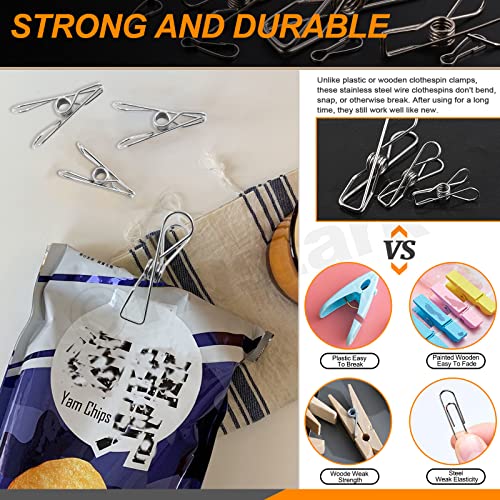 Rustark 145Pcs Stainless Steel Clothespin Clips with Spring Hooks Assortment Kit Heavy Duty Multipurpose Metal Wire Utility Clips Windproof Clothes Pegs for Outdoor Clothesline Home Kitchen