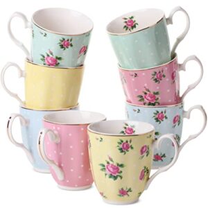 btat- royal coffee mugs, 12 oz, set of 8, floral mugs, porcelain bone china, tea mug, coffee cups, coffee mug set, large coffee mugs, coffee cups set, mugs for coffee, tea cups