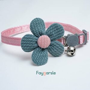 2 Pack Cotton Breakaway Cat Collars with Bell Cat Flower Collar for Female Girl Cats Male Boy Cats Pink&Gray