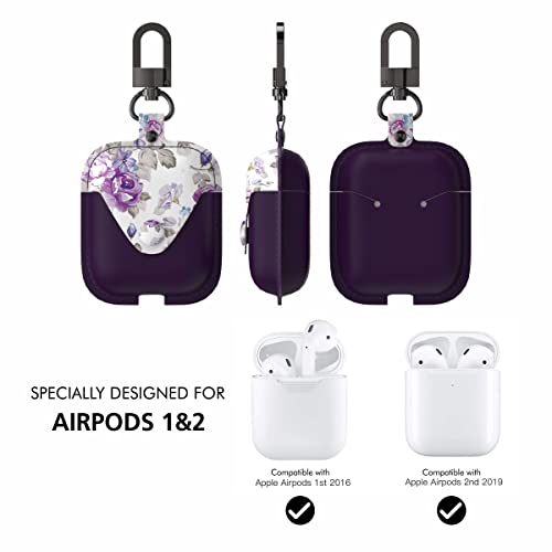 wenew Leather Case for AirPods 1 & 2, AirPods 2 case with snap Closure AirPods Leathe case for Women with Clip (Purple)