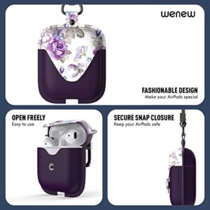 wenew Leather Case for AirPods 1 & 2, AirPods 2 case with snap Closure AirPods Leathe case for Women with Clip (Purple)