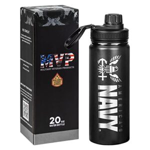 20oz us navy water bottle - double wall vacuum insulated stainless steel great for pt and outdoor sports like hiking camping and cycling-officially licensed