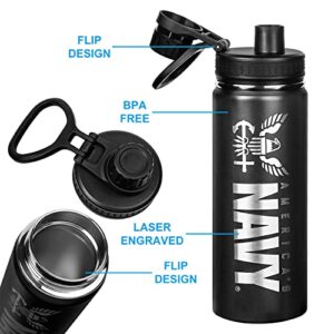 20oz US Navy Water Bottle - Double Wall Vacuum Insulated Stainless Steel Great for PT and Outdoor Sports Like Hiking Camping and Cycling-OFFICIALLY LICENSED