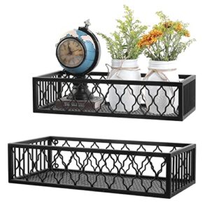 mygift black metal wall hanging plant shelf with moroccan style design, decorative window box plant basket, display shelves, set of 2