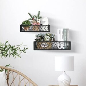 MyGift Black Metal Wall Hanging Plant Shelf with Moroccan Style Design, Decorative Window Box Plant Basket, Display Shelves, Set of 2
