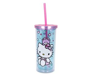 sanrio hello kitty stacked donuts carnival cup with reusable straw and leakproof lid | plastic cold cup for boba milk tea beverages, home & kitchen essentials | cute kawaii gifts | holds 20 ounces