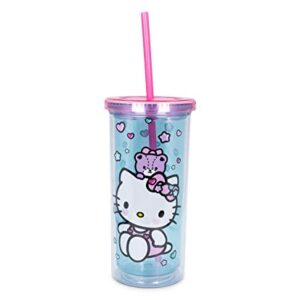 Sanrio Hello Kitty Stacked Donuts Carnival Cup with Reusable Straw and Leakproof Lid | Plastic Cold Cup for Boba Milk Tea Beverages, Home & Kitchen Essentials | Cute Kawaii Gifts | Holds 20 Ounces