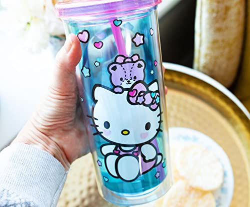 Sanrio Hello Kitty Stacked Donuts Carnival Cup with Reusable Straw and Leakproof Lid | Plastic Cold Cup for Boba Milk Tea Beverages, Home & Kitchen Essentials | Cute Kawaii Gifts | Holds 20 Ounces