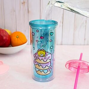 Sanrio Hello Kitty Stacked Donuts Carnival Cup with Reusable Straw and Leakproof Lid | Plastic Cold Cup for Boba Milk Tea Beverages, Home & Kitchen Essentials | Cute Kawaii Gifts | Holds 20 Ounces