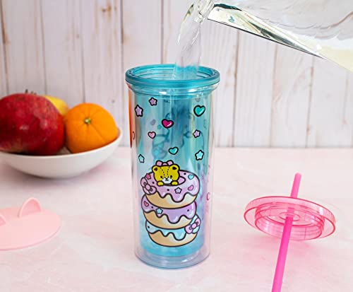 Sanrio Hello Kitty Stacked Donuts Carnival Cup with Reusable Straw and Leakproof Lid | Plastic Cold Cup for Boba Milk Tea Beverages, Home & Kitchen Essentials | Cute Kawaii Gifts | Holds 20 Ounces