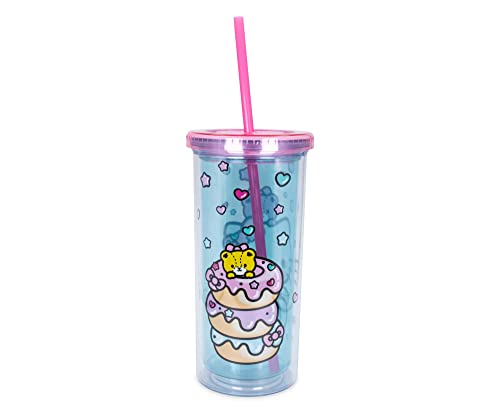 Sanrio Hello Kitty Stacked Donuts Carnival Cup with Reusable Straw and Leakproof Lid | Plastic Cold Cup for Boba Milk Tea Beverages, Home & Kitchen Essentials | Cute Kawaii Gifts | Holds 20 Ounces