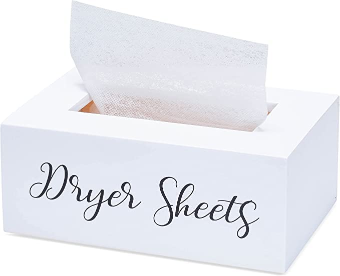 Laundry Dryer Sheet Storage Box/Dispenser for softener, fabric sheets. Elegant & classy to enhance any laundry area, WHITE