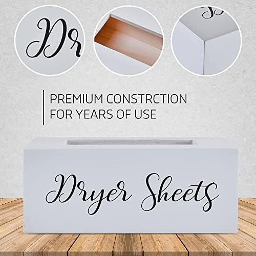 Laundry Dryer Sheet Storage Box/Dispenser for softener, fabric sheets. Elegant & classy to enhance any laundry area, WHITE