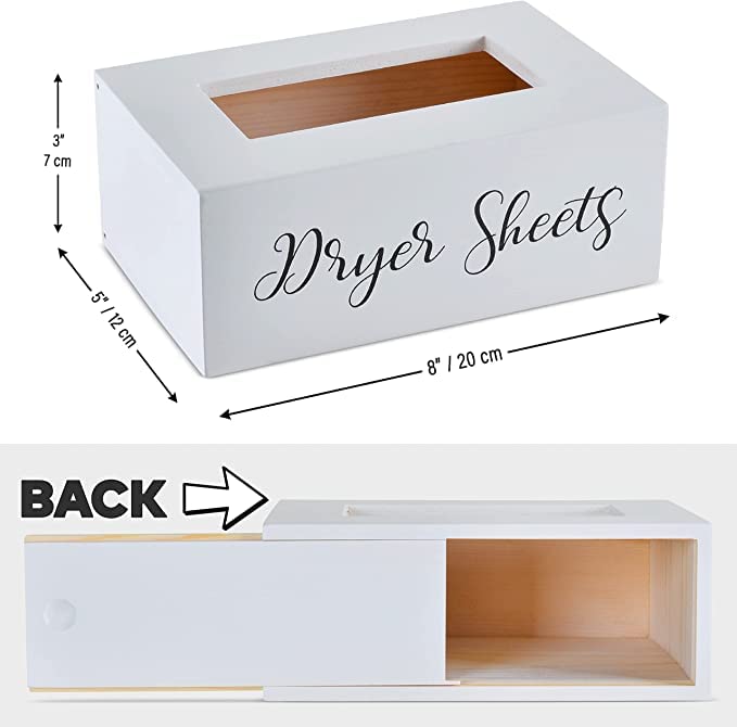 Laundry Dryer Sheet Storage Box/Dispenser for softener, fabric sheets. Elegant & classy to enhance any laundry area, WHITE