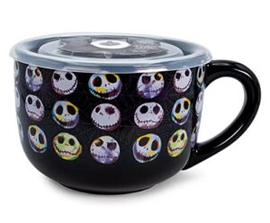 disney the nightmare before christmas jack expressions ceramic soup mug with vented lid | bowl container for ice cream, cereal | large coffee mugs and cups, home & kitchen essentials | holds 20 ounces