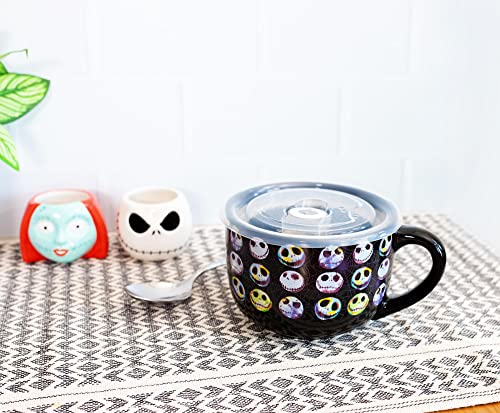 Disney The Nightmare Before Christmas Jack Expressions Ceramic Soup Mug With Vented Lid | Bowl Container For Ice Cream, Cereal | Large Coffee Mugs and Cups, Home & Kitchen Essentials | Holds 20 Ounces