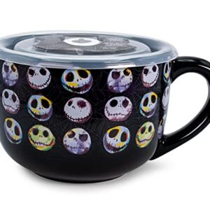 Disney The Nightmare Before Christmas Jack Expressions Ceramic Soup Mug With Vented Lid | Bowl Container For Ice Cream, Cereal | Large Coffee Mugs and Cups, Home & Kitchen Essentials | Holds 20 Ounces