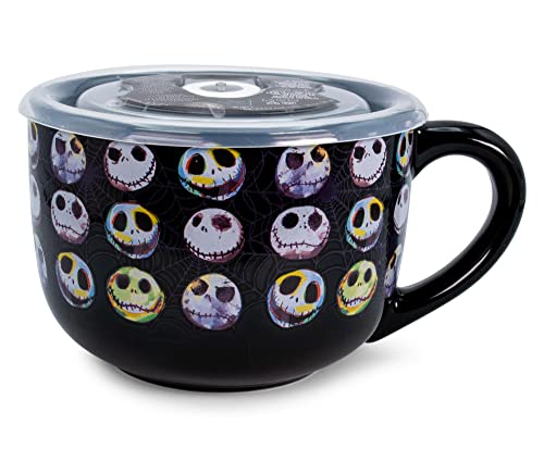 Disney The Nightmare Before Christmas Jack Expressions Ceramic Soup Mug With Vented Lid | Bowl Container For Ice Cream, Cereal | Large Coffee Mugs and Cups, Home & Kitchen Essentials | Holds 20 Ounces