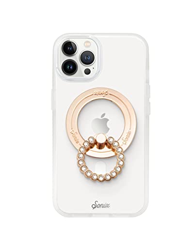 Sonix Magnetic Phone Ring Holder with Finger Ring and Phone Stand for iPhone 15, 14, 13, 12 Series Magsafe Cases (Gold/Clear)